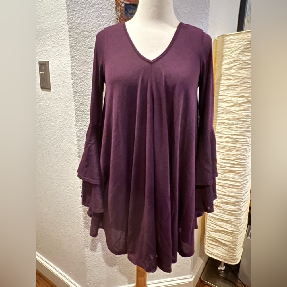 Purple Tunic Top with Bell Sleeves